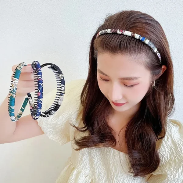 Korean Floral Fabric Hair Comb & Headband Set for Women