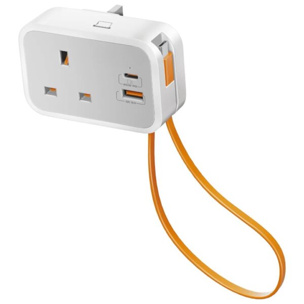 Multi-Function AC Socket Charger with Built-In 20W PD USB-C Cable