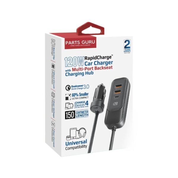 120W RapidCharge™ Car Charger with Multi-Port Backseat Charging Hub - Image 2